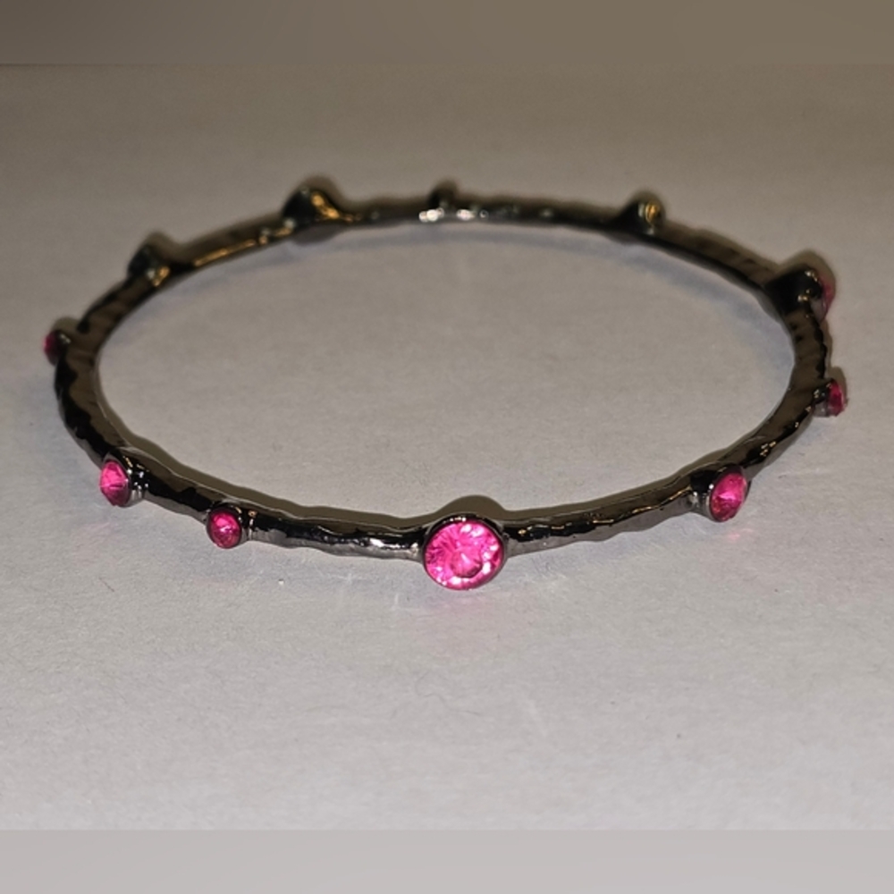 Treska Pink Stone Gunmetal Bangle Bracelet‎
